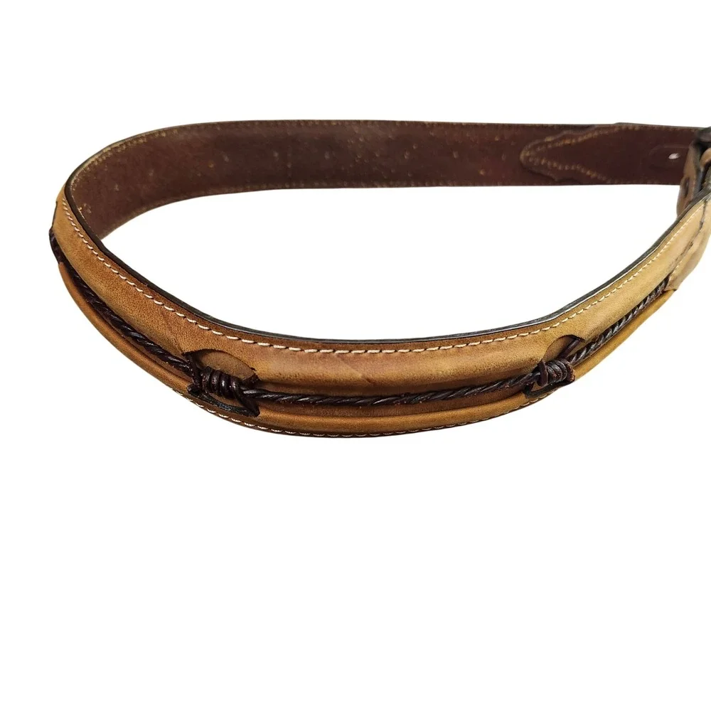 Justin Fenced In Mens 34 Leather Barbed Wire Western Belt C10817 Silver Buckle